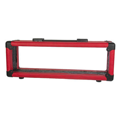 The rear view of an "Amp Head" shelf, wrapped in red PVC vinyl, shown on a white background.