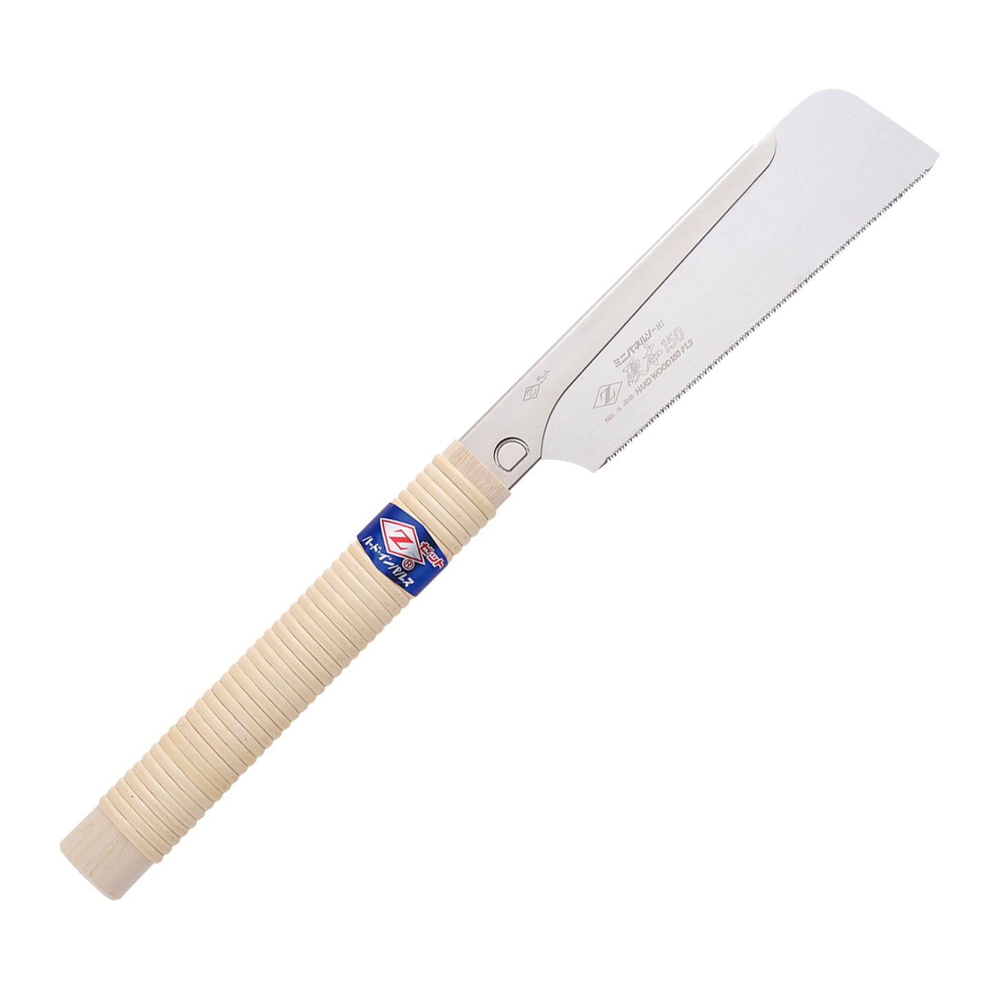 The Zetsaw Hardwood 150 Dozuki-nokogiri Japanese Saw. Shown with a rattan-wrapped wooden handle and on a white background.
