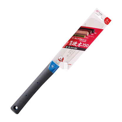 The Zetsaw Hardwood H-150 Dozuki-nokogiri Japanese Saw. Shown with a plastic handle, in retail packaging and on a white background.