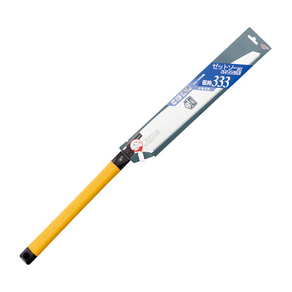 The Zetsaw Heavy Duty H-333 Anahiki-nokogiri Japanese Saw. Shown in retail packaging and on a white background.