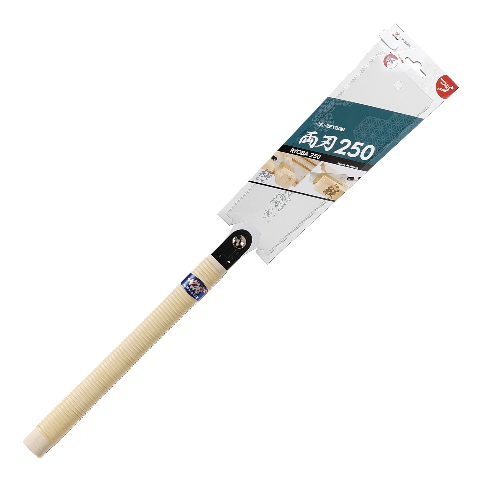 The Zetsaw Ryoba 250 ryoba-noko Japanese Saw. In retail packaging, shown on a white background.