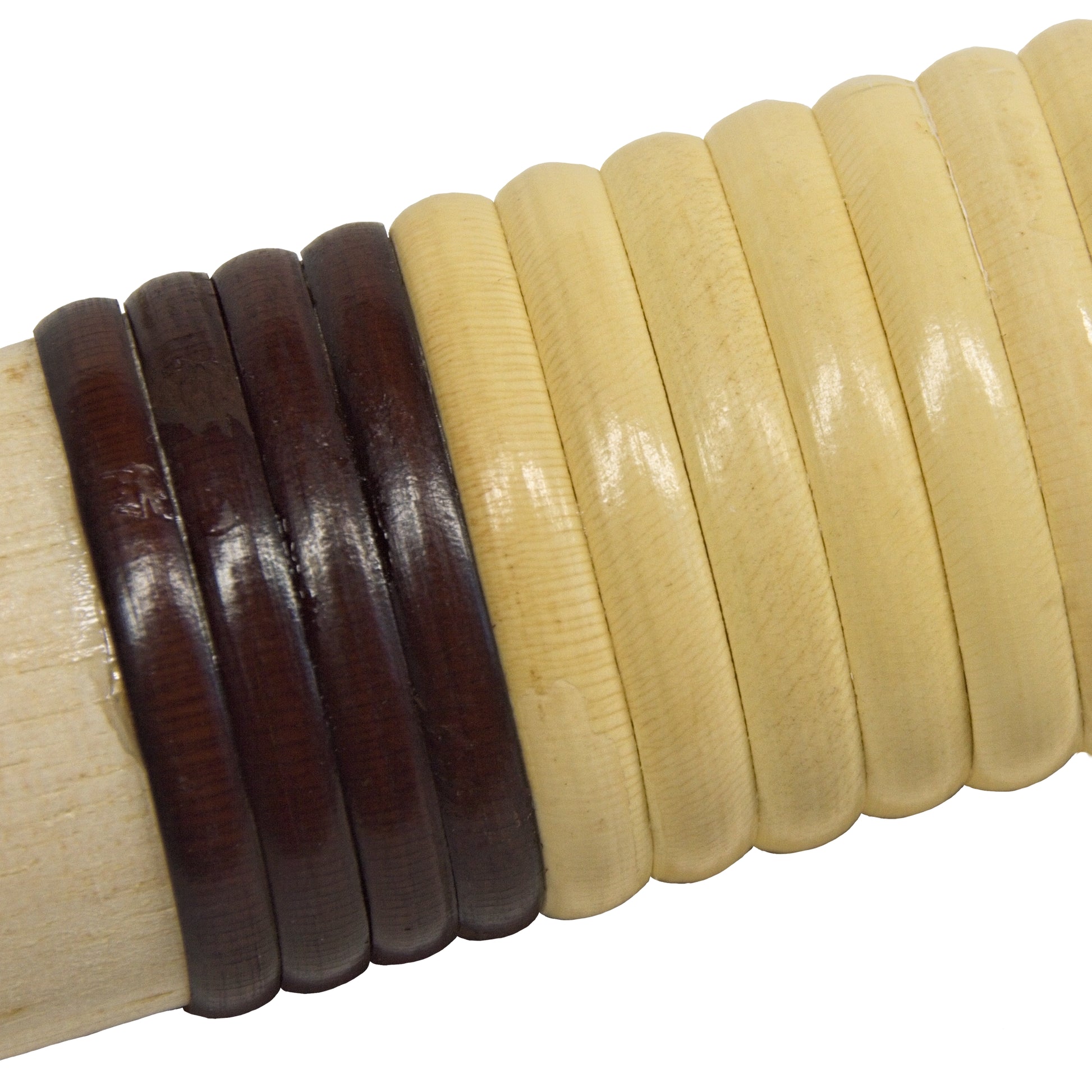 A close-up of the two-colour Rattan wrap of the Zetsaw Straight H-330 Wood Handle. Shown on a white background.
